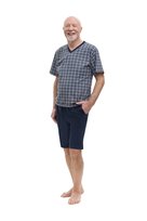 Piżama Męska M Krótki Rękaw Spodnie Krata Bawełna Dla Taty Dziadka Granatowa