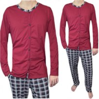 Piżama męska rozpinana długie spodnie w KRATĘ długi rękaw bordo 2XL