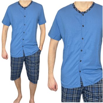 Piżama męska zapinana na guziki niebieski spodnie krata XL - ENEMI
