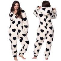 PIŻAMA ONESIE Kigurumi Kombinezon Przebranie Kostium CZARNE SERDUSZKA [ONESIE1]
