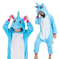 Piżama Onesie Kigurumi Kostium Przebranie Lazurowy Jednorożec Dzieci 135 - 145cm