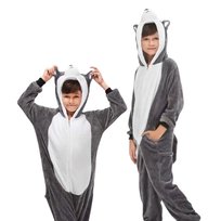 Piżama Onesie Kigurumi Kostium Przebranie Szary Husky Dzieci 115 - 125cm
