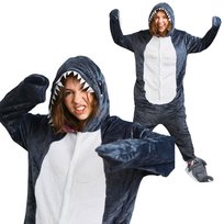 Piżama Onesie Kigurumi Kostium Przebranie Szary Rekin M: 155-165cm