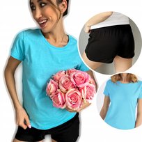 Piżama Piżamka Turkus Damska Koszulka + Szorty - S