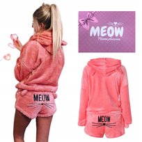 Piżama Pluszowa Ciepła Meow Komplet Bluza Shorty Kot M [Piz-Roz-M]