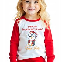 Piżamka Czerwona Długi Rękaw Spodnie ŚWIĄTECZNY BLASK *IMIĘ* Wzory 128 cm