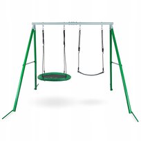 PLAC ZABAW DLA DZIECI PODWÓJNA HUŚTAWKA OGRODOWA BOCIANIE GNIAZDO STELAŻ