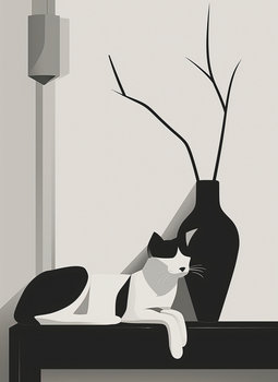 Plakat 40x55cm Kot w Odcieniach Szarości - Zakito Posters