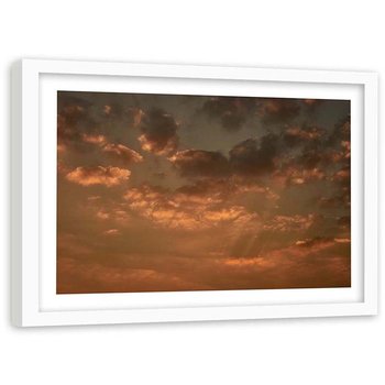 Plakat dekoracyjny w ramie białej FEEBY Chmury i niebo zachód słońca, 90x60 cm - Feeby