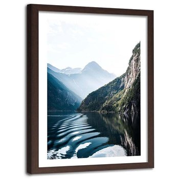 Plakat dekoracyjny w ramie brązowej FEEBY Jezioro górskie szczyty, 20x30 cm - Feeby