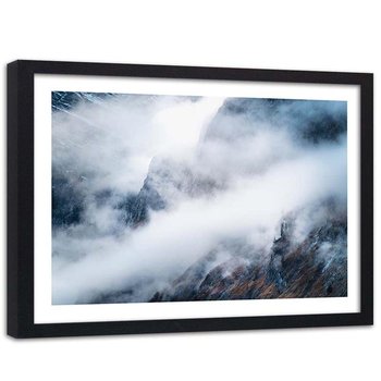 Plakat dekoracyjny w ramie czarnej FEEBY Mgła skaliste zbocza góry, 90x60 cm - Feeby