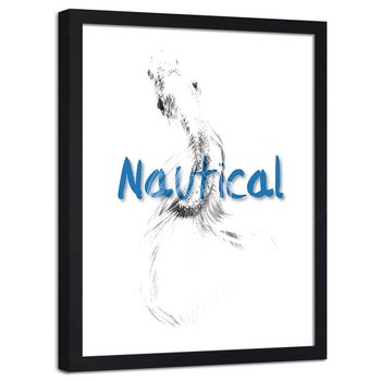 Plakat dekoracyjny w ramie czarnej FEEBY Nautical i ryba, 40x50 cm - Feeby