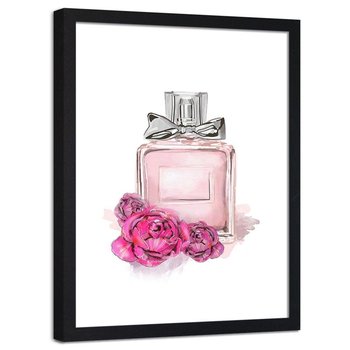 Plakat dekoracyjny w ramie czarnej FEEBY Perfumy we flakonie i kwiaty, 80x120 cm - Feeby