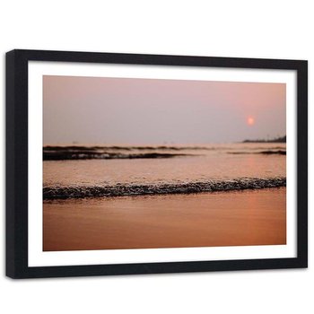 Plakat dekoracyjny w ramie czarnej FEEBY Zachód słońca morze plaża, 120x80 cm - Feeby