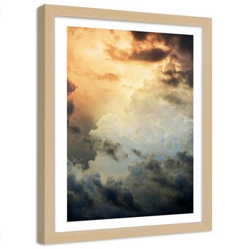 Plakat dekoracyjny w ramie naturalnej FEEBY Burzowe chmury, 50x70 cm - Feeby