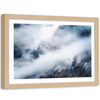 Plakat dekoracyjny w ramie naturalnej FEEBY Górskie zbocza we mgle, 120x80 cm - Feeby