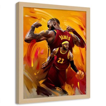 Plakat dekoracyjny w ramie naturalnej FEEBY Portret koszykarz sport, 70x100 cm - Feeby