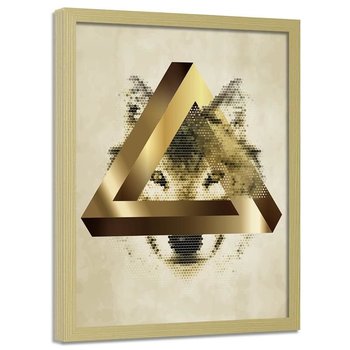 Plakat dekoracyjny w ramie naturalnej FEEBY Wilk trójkąt kolaż, 40x50 cm - Feeby