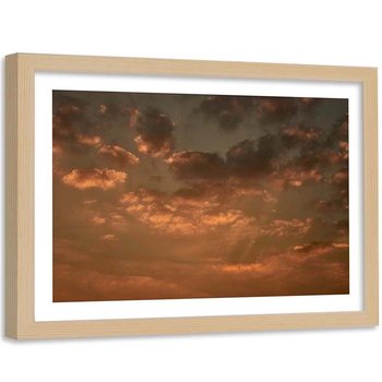 Plakat dekoracyjny w ramie naturalnej FEEBY Zachód słońca niebo i chmury, 90x60 cm - Feeby