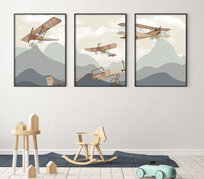 Plakat dla Dzieci Aeroplan Samoloty w górach Zestaw 40x50cm