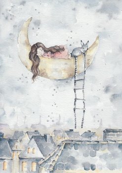 Plakat, Dziewczynka na Księżycu, 29,7x42 cm - Katarzyna Stróżyńska Goraj