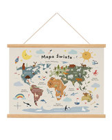 Plakat edukacyjny dla dzieci Mapa Świata ze zwierzętami 21x30 A4 cm / Joachimki