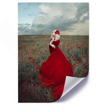 Plakat FEEBY Czerwona suknia i maki, 50x70 cm - Feeby