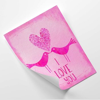 Plakat FEEBY Dwa ptaki na różowym tle, napis I Love You - Andrea Haase 30x40 - Feeby
