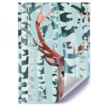 Plakat FEEBY Jeleń w brzozowym lesie, 50x70 cm - Feeby