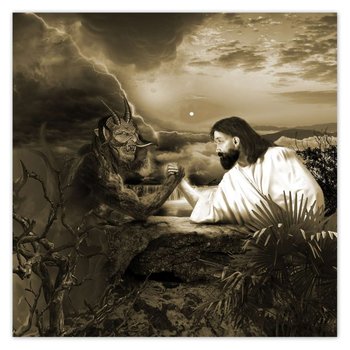 Plakat Jezus Diabeł Siłowanie, 70x70 cm - ZeSmakiem
