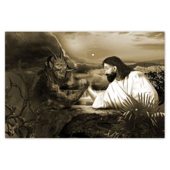 Plakat Jezus Diabeł Siłowanie, 90x60 cm - ZeSmakiem