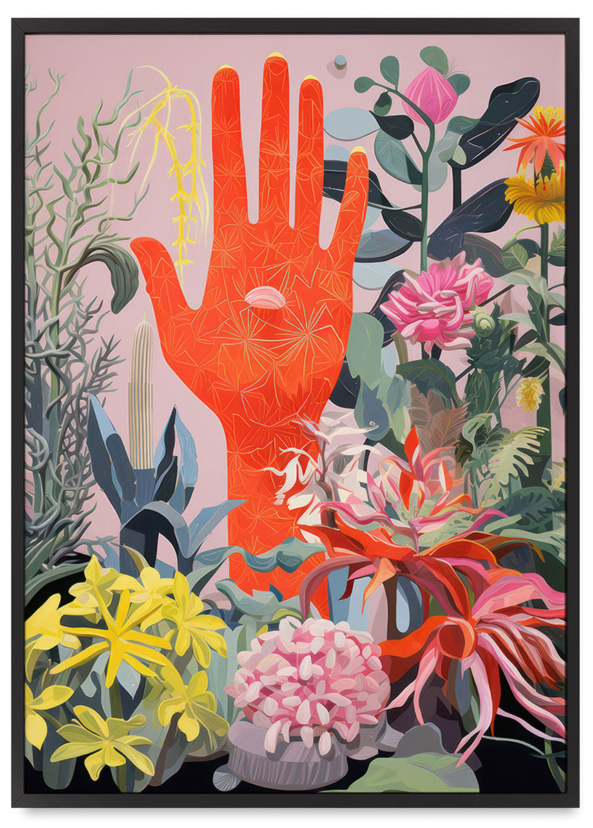 Plakat kolorowe kwiaty ręka 40x50 cm w czarnej ramie - Hog Studio ...