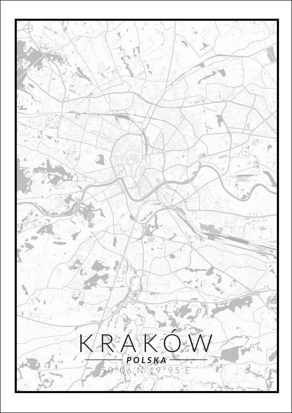 Plakat Kraków mapa czarno biała 50x70 cm reinders Sklep EMPIK COM