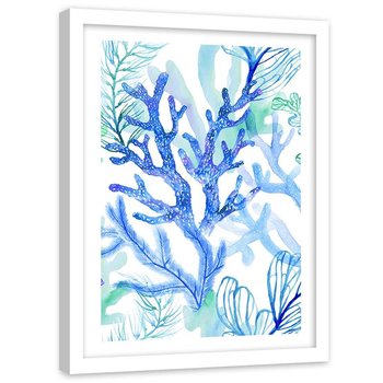 Plakat na ścianę w ramie białej FEEBY Morskie rośliny koralowce, 20x30 cm - Feeby