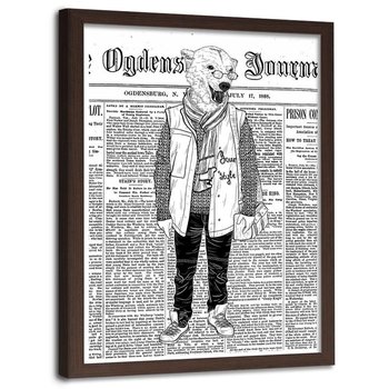 Plakat na ścianę w ramie brązowej FEEBY Miś na okładce gazety, 20x30 cm - Feeby