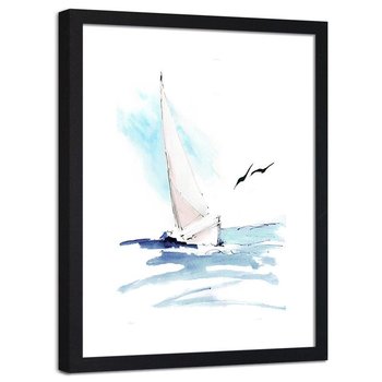 Plakat na ścianę w ramie czarnej FEEBY Jacht na morzu, 60x80 cm - Feeby