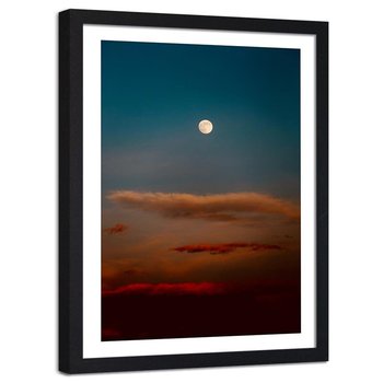 Plakat na ścianę w ramie czarnej FEEBY Niebo chmury księżyc, 60x80 cm - Feeby