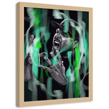 Plakat na ścianę w ramie naturalnej FEEBY Raper portret hip hop, 50x70 cm - Feeby