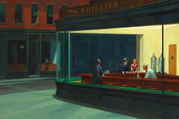 Plakat, Nighthawks - Edward Hopper, 30x20 cm - reinders