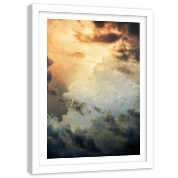 Plakat ozdobny w ramie białej FEEBY Burzowe chmury zasłaniające słońce, 20x30 cm - Feeby