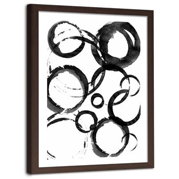 Plakat ozdobny w ramie brązowej FEEBY Abstrakcja akwarela czarne koła, 20x30 cm - Feeby
