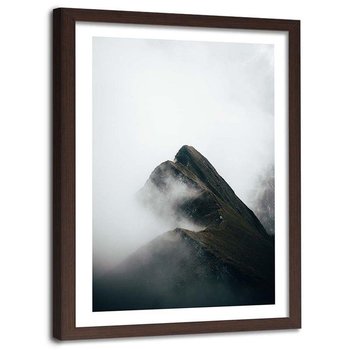 Plakat ozdobny w ramie brązowej FEEBY Wierzchołek góry we mgle, 20x30 cm - Feeby