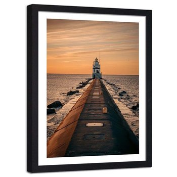 Plakat ozdobny w ramie czarnej FEEBY Latarnia w promieniach zachodzącego słońca, 30x40 cm - Feeby