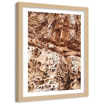 Plakat ozdobny w ramie naturalnej, Dziurawe skały abstrakcja - Plakat w ramie naturalnej - 21x30 - Feeby