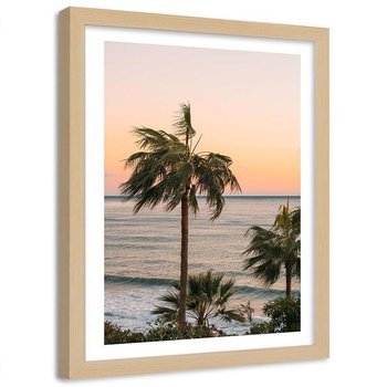 Plakat ozdobny w ramie naturalnej FEEBY Brzeg morza palmy, 50x70 cm - Feeby