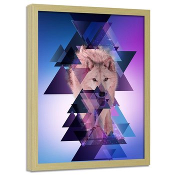 Plakat ozdobny w ramie naturalnej FEEBY Geometryczny portret wilka, 20x30 cm - Feeby