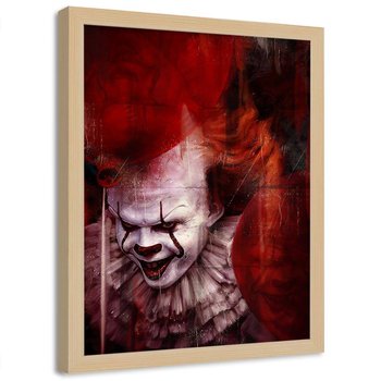 Plakat ozdobny w ramie naturalnej FEEBY Kino horror klaun, 40x60 cm - Feeby