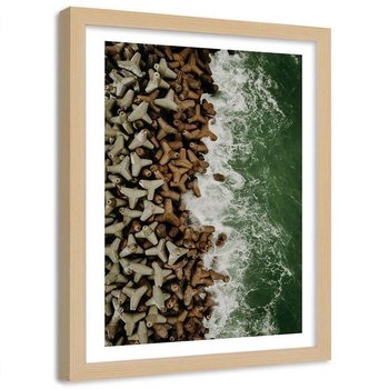 Plakat ozdobny w ramie naturalnej FEEBY Morskie fale falochron, 80x120 cm - Feeby