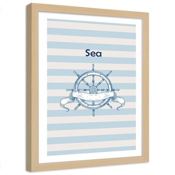 Plakat ozdobny w ramie naturalnej FEEBY Motyw morski ster, 60x80 cm - Feeby