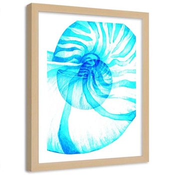 Plakat ozdobny w ramie naturalnej FEEBY Niebieska muszla, 60x90 cm - Feeby